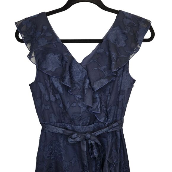 Grace Karin Womens S Dark Blue Floral Faux Wrap Ruffle Sleeveless High Low Dress - Picture 4 of 16